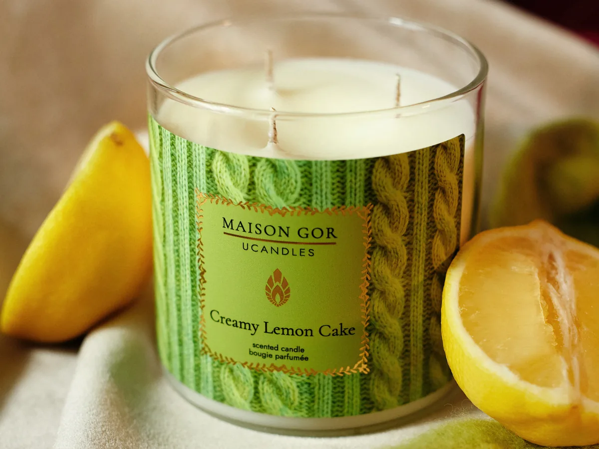 Ароматическая свеча Ucandles Creamy Lemon Cake (Сливочный лимонный торт) с 3 фитилями